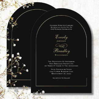 Invitation Mariage Élégant Minimaliste Noir Blanc Or