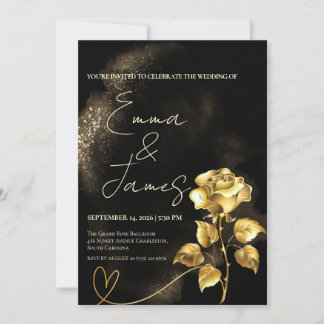 Invitation Mariage Élégant Minimaliste Noir & Blanc Simple