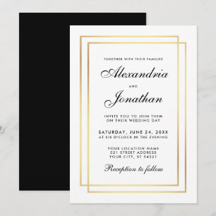 Invitation Mariage élégant moderne Black White Gold Invitatio