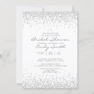 Invitation Mariage Élégant Moderne Blanc Paillettes Argentées