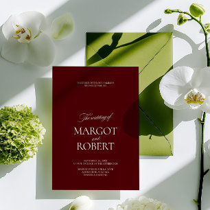 Invitation Mariage Élégant Moderne Bourgogne et Blanc