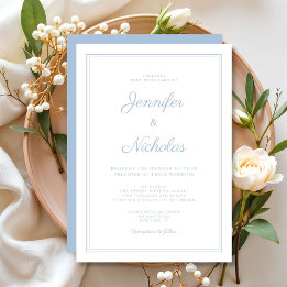 Invitation Mariage élégant moderne écriture bleu poudré