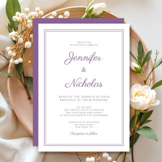 Invitation Mariage élégant moderne écriture lilas violet