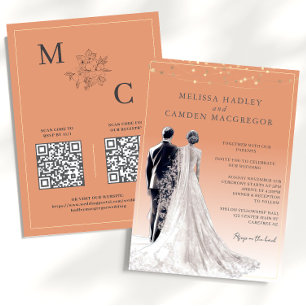 Invitation Mariage élégant moderne en terre cuite avec code Q