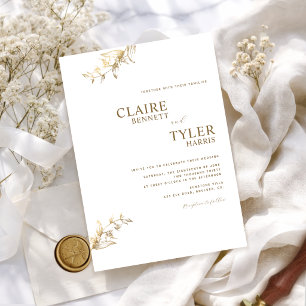 Invitation Mariage Élégant Moderne et Minimaliste Blanc et Or