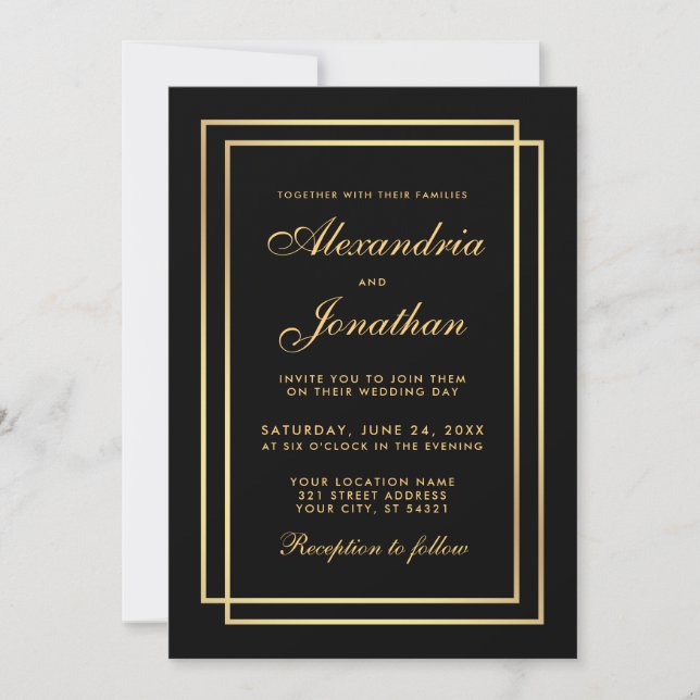 Invitation Mariage élégant moderne Gold Black White Invitatio (Devant)