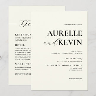 Invitation Mariage élégant moderne minimaliste Code QR ivoire