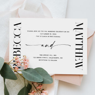 Invitation Mariage Élégant Moderne Noir & Blanc Photo + QR