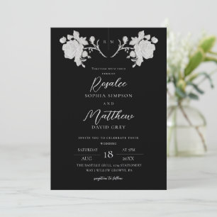 Invitation Mariage Élégant Moderne Rose Noir et Blanc