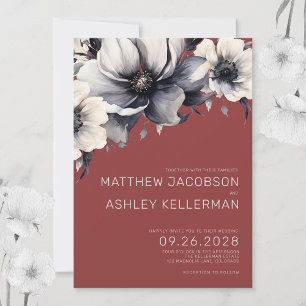 Invitation Mariage Élégant Moderne Rustique aux Fleurs Rouges