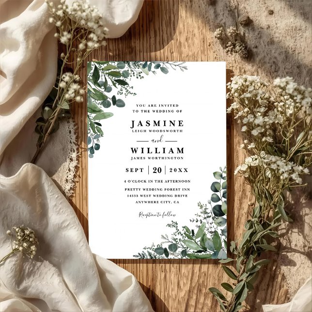 Invitation Mariage élégant moderne rustique Eucalyptus Code Q (Créateur téléchargé)