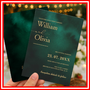 Invitation Mariage élégant moderne vert émeraude et or