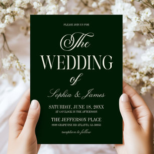 Invitation Mariage Élégant Moderne Vert Foncé Profond Ivoire