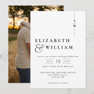 Invitation Mariage élégant monochrome avec monogramme photo