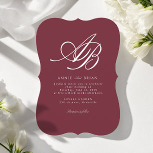 Invitation Mariage Élégant Monogramme Bordeaux Blanc