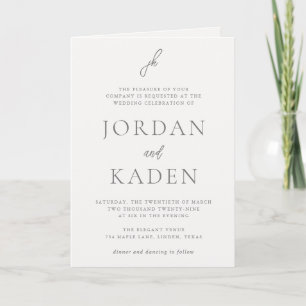 Invitation Mariage élégant monogramme gris script