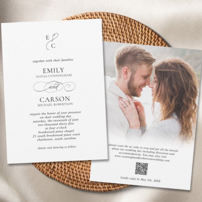 Invitation Mariage élégant Monogramme moderne Logo photo déch (Elegant Wedding Modern Monogram Logo Faded Photo Invitation)