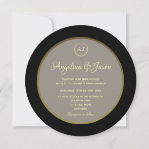 Invitation Mariage élégant Monogramme noir et or