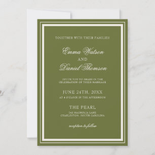 Invitation Mariage Élégant Monogramme Vert Olive