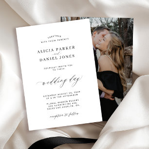 Invitation Mariage élégant noir blanc classique sur mesure ph