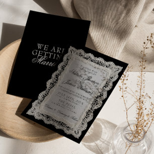 Invitation Mariage élégant noir et blanc à dentelle et à l'an