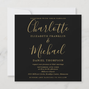 Invitation Mariage Élégant Noir Et Or Tout En Un