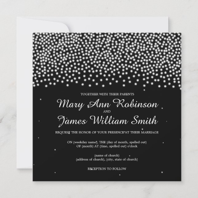 Invitation Mariage élégant Noir simple étincelant (Devant)