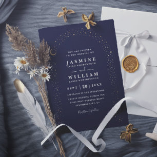 Invitation Mariage élégant nuit lune arche céleste Boho