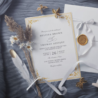 Invitation Mariage élégant or écru classique simple moderne