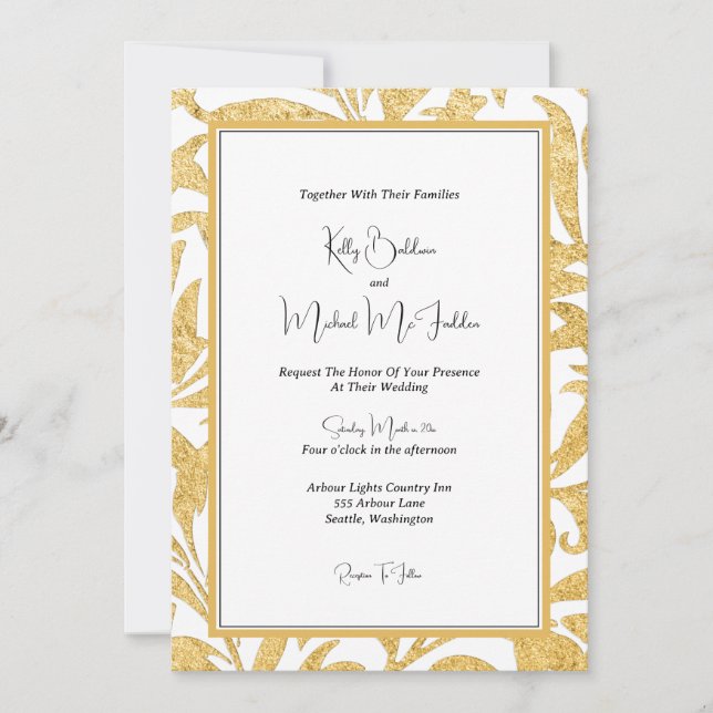 Invitation Mariage élégant or et noir (Devant)