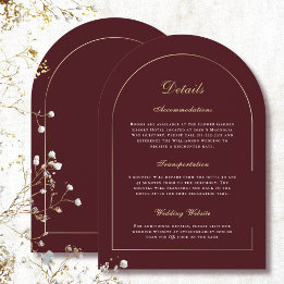 Invitation Mariage Élégant Or Rouge Foncé Arche Blanc Détail