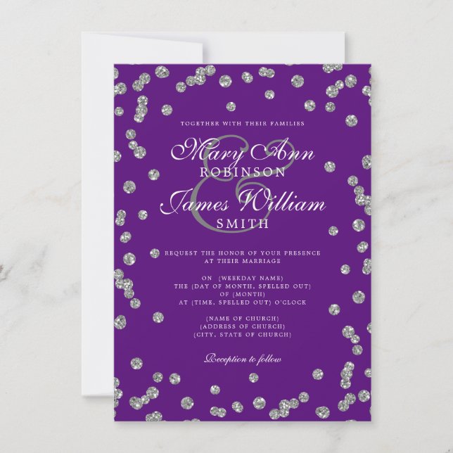 Invitation Mariage élégant Parties scintillant Argent Confett (Devant)