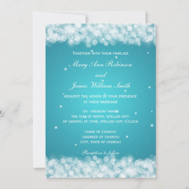 Invitation Mariage élégant Party Sparkle Turquoise (Devant)