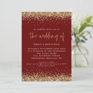 Invitation Mariage élégant QR Bourgogne Paillettes dorées