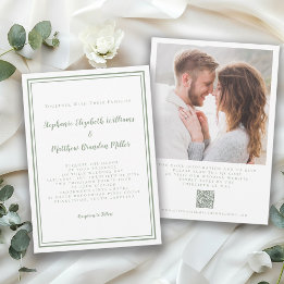 Invitation Mariage élégant QR Code Photo Classic Sage Green