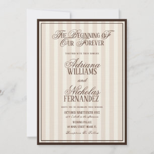 Invitation Mariage élégant rayé ivoire vintage