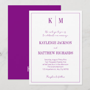 Invitation Mariage élégant rétro vibrant monogramme violet