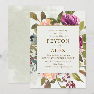 Invitation Mariage Élégant Romantique Abricot Prune Vert Saug