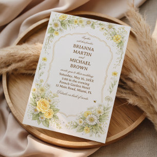 Invitation Mariage Élégant Romantique aux Fleurs Jaunes
