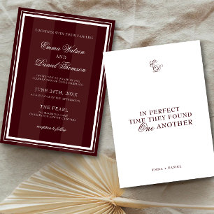 Invitation Mariage Élégant Romantique Citation Rouge Bourgogn