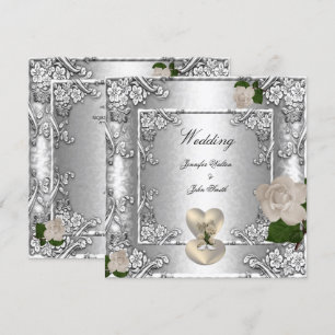 Invitation Mariage Élégant Rose Argent Blanc