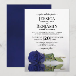 Invitation Mariage élégant Rose de la Marine Bleue Bleue Bleu