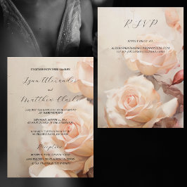 Invitation Mariage Élégant Rose D'Été Avec RSVP