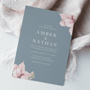 Invitation Mariage élégant rose et bleu roux