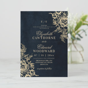 Invitation Mariage Élégant Rose Moderne Noir & Or⎮