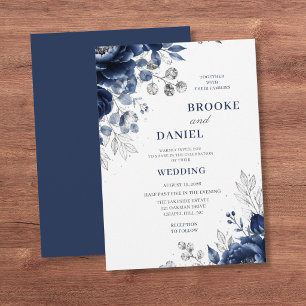 Invitation Mariage élégant rose navy paillettes argentées
