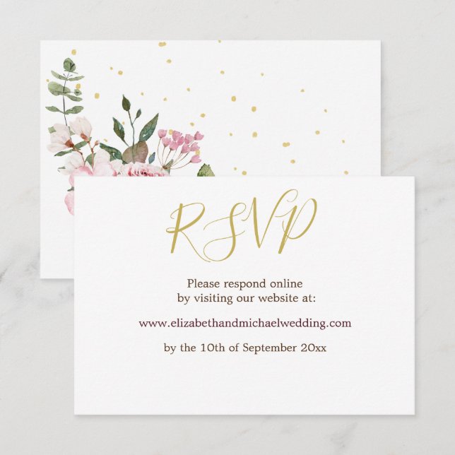 Invitation Mariage élégant rose Rose floral RSVP (Devant / Derrière)