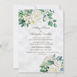 Invitation Mariage Élégant Roses Blanches Verdure