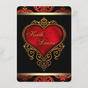 Invitation Mariage élégant rouge, noir et or