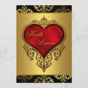 Invitation Mariage élégant rouge noir et or